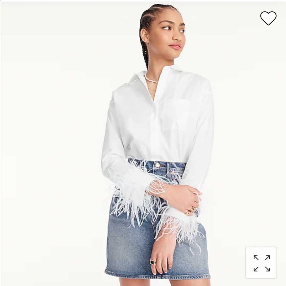 JCREW poplin shirt with feather trim